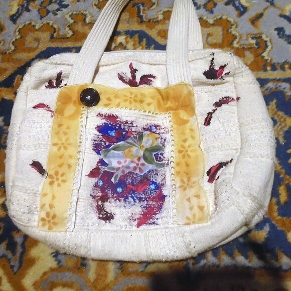 Boho Art Purse is OOAK Vintage 70s Wearable Art - Hippie Cottagecore Bag - Picture 5 of 12